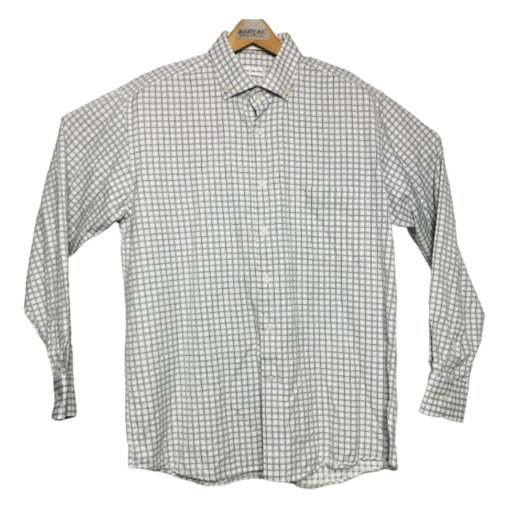 Guy Laroche White w/ Black & Gray Window Check L/S Ctn Btn Down Mens Size Large